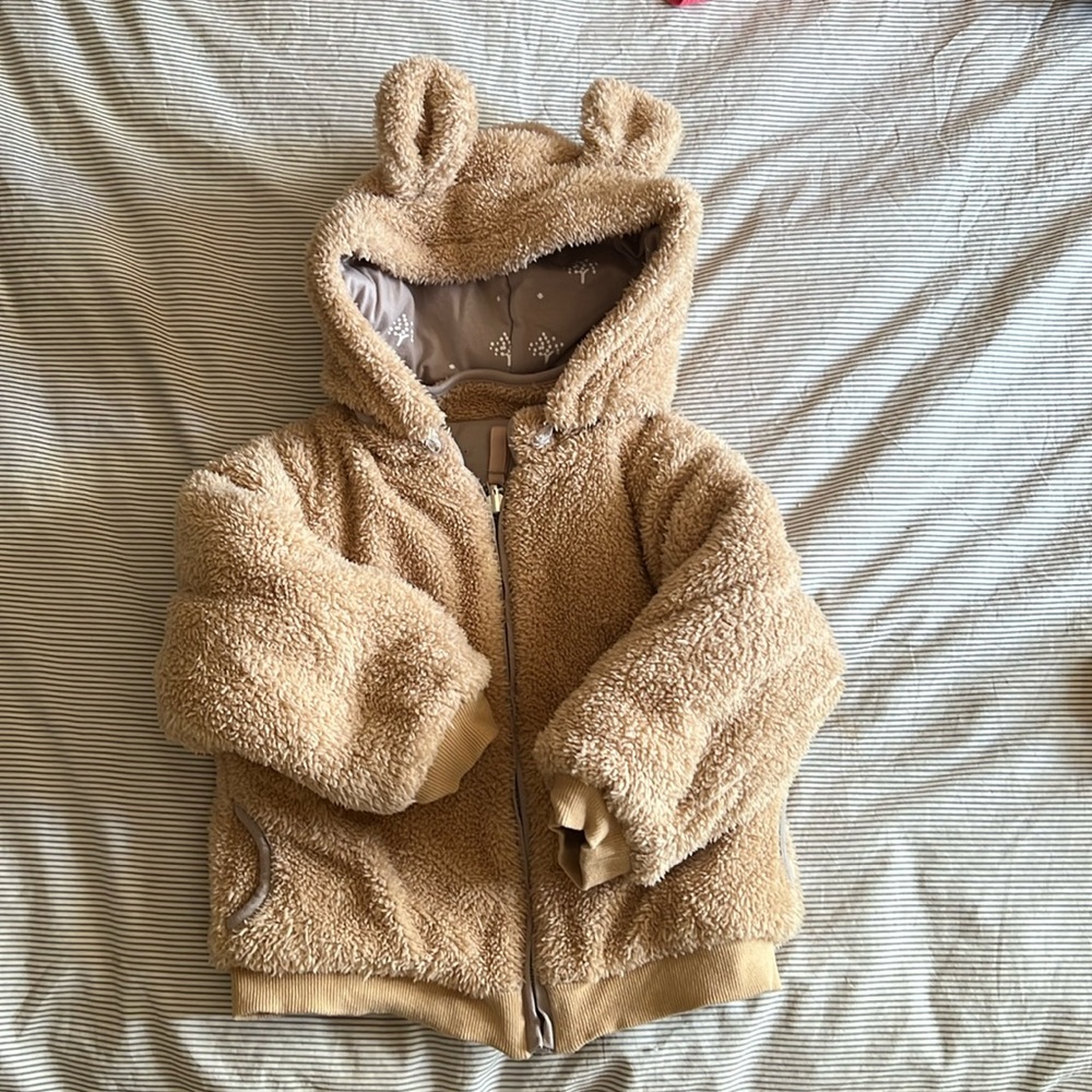 Teddy coat jacket with bunny bear ears double sided 3T